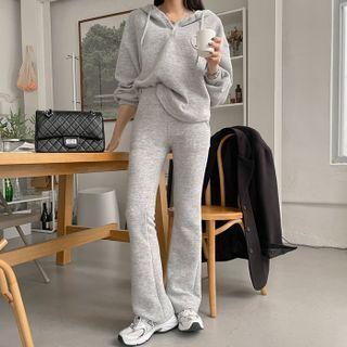 Button-detail Ribbed Hoodie & Bootcut Pants Set