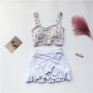 Swim Set: Floral Print Bikini Top + Swim Skirt