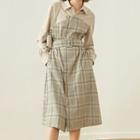 Plaid Belted Mock Two-piece Shirtdress