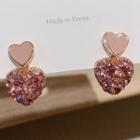 Heart Drop Sterling Silver Ear Stud 1 Pair - Pink - One Size