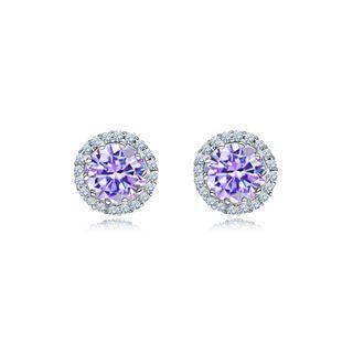 Fashion And Simple June Birthstone Light Purple Cubic Zirconia Stud Earrings Silver - One Size