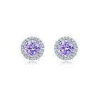 Fashion And Simple June Birthstone Light Purple Cubic Zirconia Stud Earrings Silver - One Size