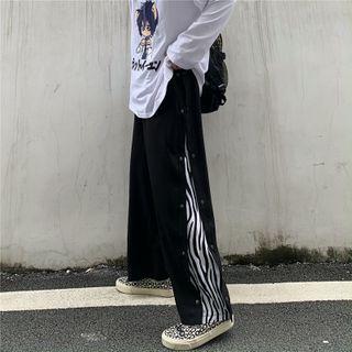 Zebra Print Panel Plain Straight Cut Pants
