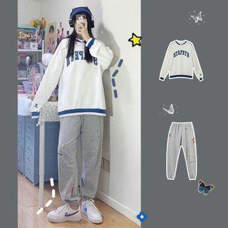 Letter Print Sweatshirt / Sweatpants / Set