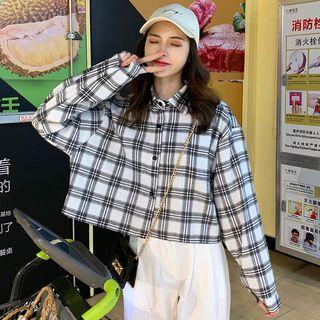 Long-sleeve Plaid Cropped Shirt