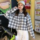 Long-sleeve Plaid Cropped Shirt