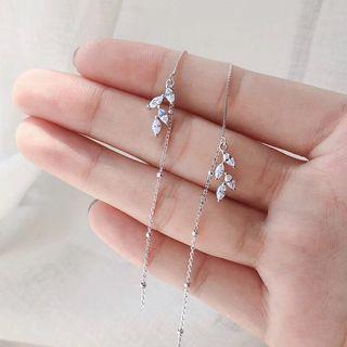 925 Sterling Silver Rhinestone Leaves Threader Earrings As Shown In Figure - One Size