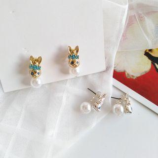 Faux Pearl Rabbit Stud Earring / Clip-on Earring