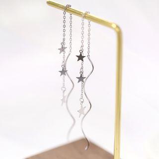 925 Sterling Silver Star Swirl Fringed Earring 1 Pair - Rotating Meteor Ear Line - One Size