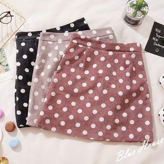 Polka Dot Corduroy Mini A-line Skirt