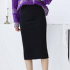 Midi Pencil Knit Skirt Black - One Size