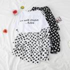 Short-sleeve Lettering T-shirt / Dotted Layered Skirt