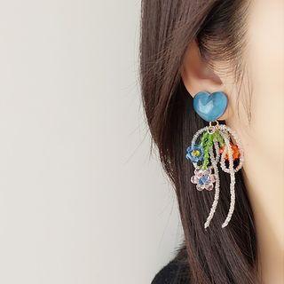 Heart Beaded Flower Drop Earring / Clip-on Earring