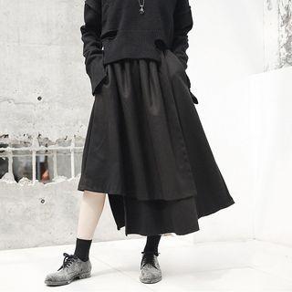 Irregular Hem Midi A-line Skirt Black - One Size