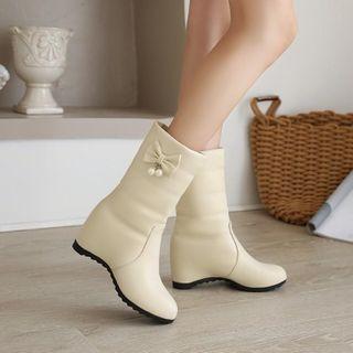 Hidden-wedge Bow Mid-calf Boots