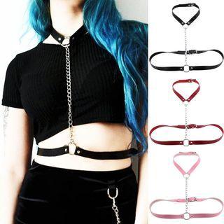 Alloy Chain Faux Leather Choker Belt