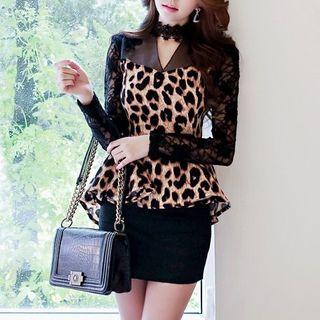 Leopard-print Blouse Brown - One Size