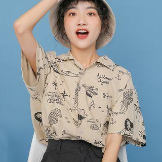 Cartoon Print Short-sleeve Blouse