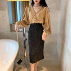 Long-sleeve Chiffon Blouse / Midi Pencil Skirt / Straight-cut Pants
