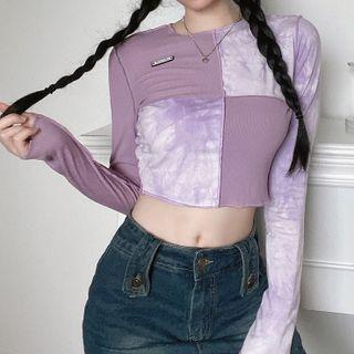 Long Sleeve Lettering Paneled T-shirt