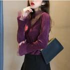 Mesh-panel V-neck Top