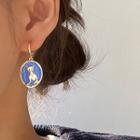 Cat Disc Dangle Earring 1 Pair - Cat - Blue & Gold - One Size