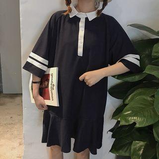 Panel Elbow-sleeve Collared Dress