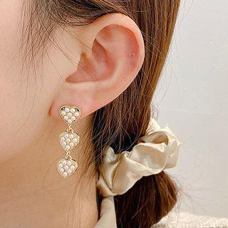 Heart Faux Pearl Dangle Earring 1 Pair - E2789 - Gold - One Size