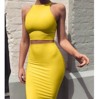 Set: Crop Tank Top + Midi Pencil Skirt