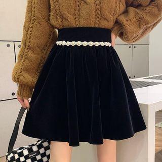 High-waist Faux Pearl Mini A-line Skirt