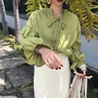 Lace-up Lantern-sleeve Blouse