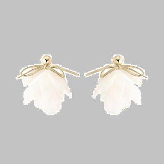 Petal Fabric Fringed Earring 1 Pair - Gold & White - One Size