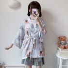 Printed Rabbit Long-sleeved Coat As Shown In Figure With Bow - One Size