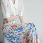 Set Of 2: Short Sleeve Blouse + Floral Midi Skirt