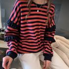 Striped Frill Trim Sweatshirt