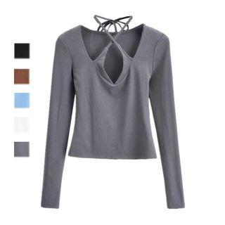Long-sleeve Strappy V-neck Top