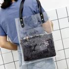 Transparent Lettering Tote Bag With Sequined Inset Pouch