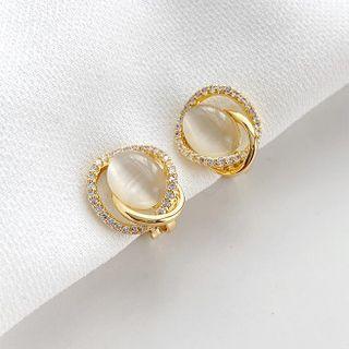 Rhinestone Cat Eye Stone Clip-on Earring 1 Pair - Gold - One Size