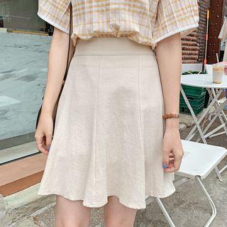 Band-waist Mini Flare Skirt Light Beige - One Size