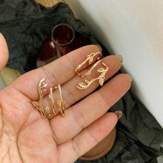 925 Sterling Silver Layered Branch Ear Cuff 1 Piece - 925 Silver Stud Earring - Gold - One Size