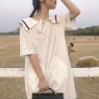 Elbow-sleeve Sailor Collar Mini Dress White - One Size