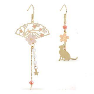 Alloy Cat & Fan Dangle Earring