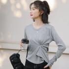 Long-sleeve Shirred T-shirt Gray - One Size