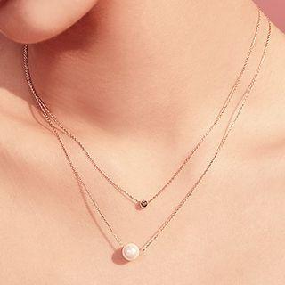 Faux Pearl Bead Layered Necklace Gold - One Size
