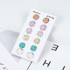 6 Pair Set: Disc Earring 1 Pair - Purple & Yellow & Green - One Size