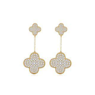 Fashion And Elegant Plated Gold Four-leafed Clover Tassel Earrings With Cubic Zirconia Golden - One Size