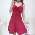 Strapped Lace-up Knitted A-line Dress