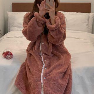 Fleece Lace Trim Long-sleeve Sleep Dress