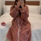 Fleece Lace Trim Long-sleeve Sleep Dress