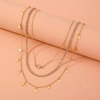 Set Of 3: Star Rhinestone Necklace Set Of 3 - Nz890 - Star Rhinestone Necklace - Gold - One Size